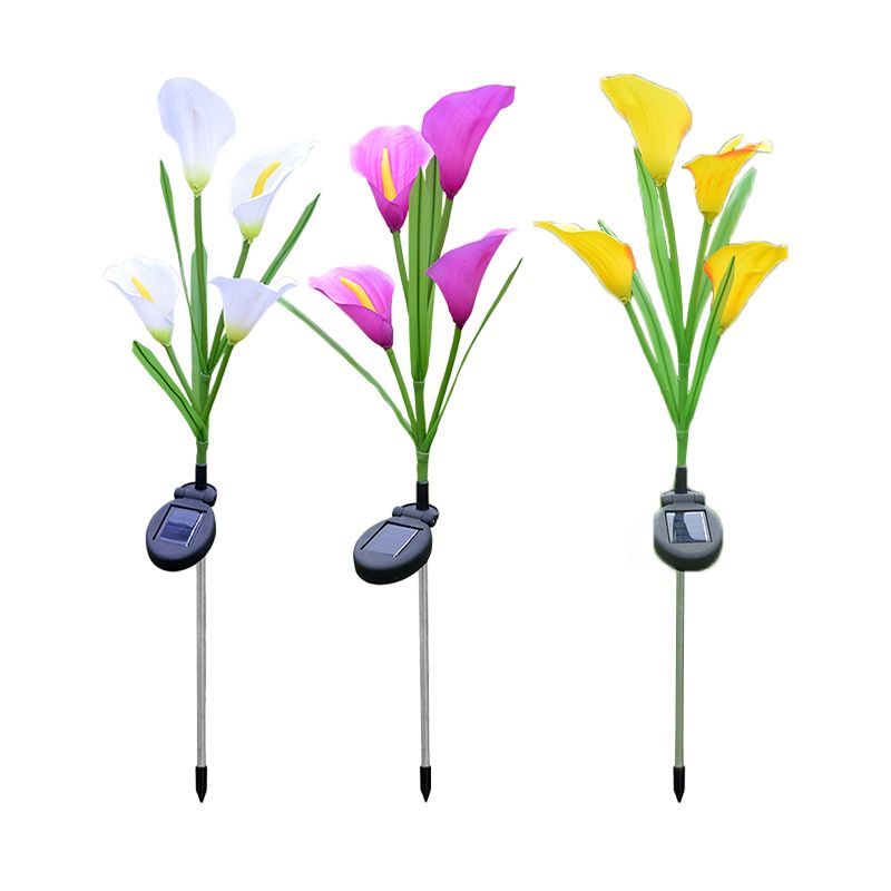 Fabric Blossom Path Lamp Decorative 4 Lights Purple and Yellow/White Solar Powered LED Ground Light for Patio