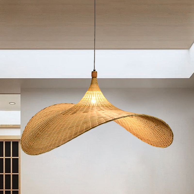1 Bulb Living Room Pendant Lamp Asia Flaxen Hanging Light Fixture with Flare Bamboo Shade