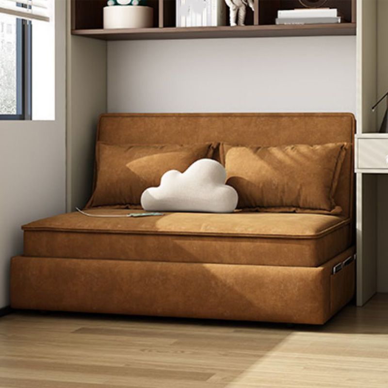 Scandinavian Sofa Bed Storage Sleeper Sofa in Orange Upholstery