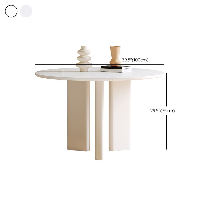 Scandinavian Round Cream White Dining Table for 2-4 People Artificial Wood Table Top with Tripod Leg