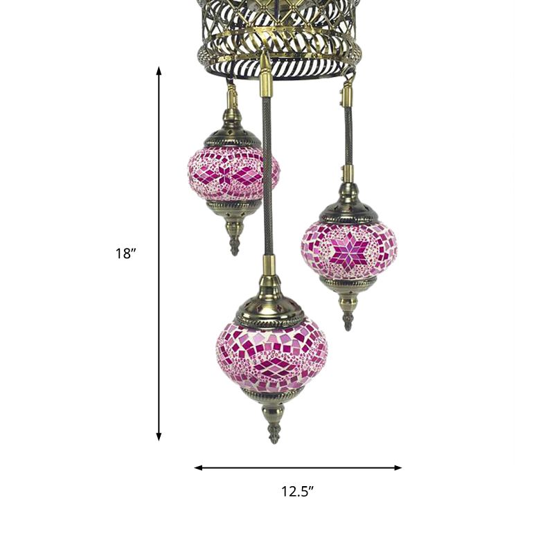 3 Bulbs Sphere Ceiling Chandelier Tradition Pink/Red-Blue-Coffee Glass Suspended Lighting Fixture