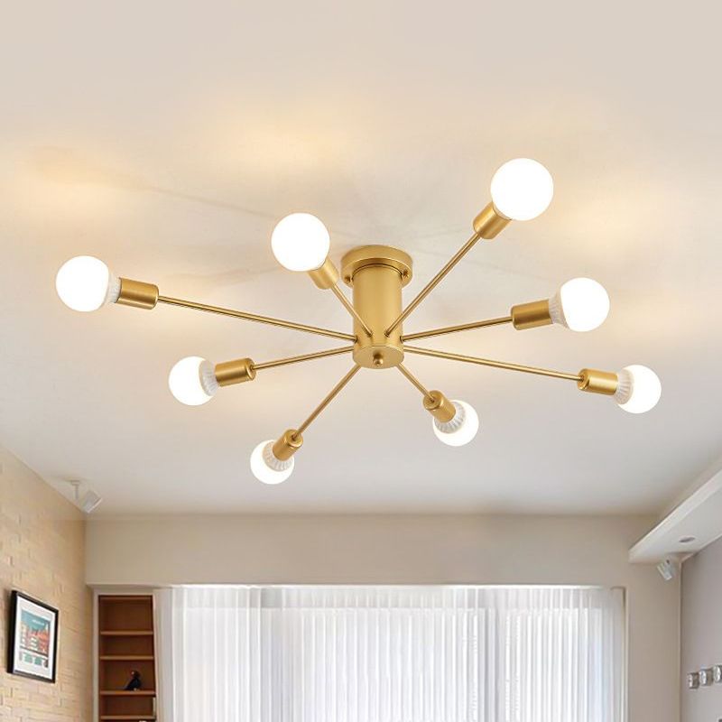 Gouden Starburst plafondgemonteerde kroonluchter eigentijds metaal 6/8/10 hoofden slaapkamer inbouwlamp