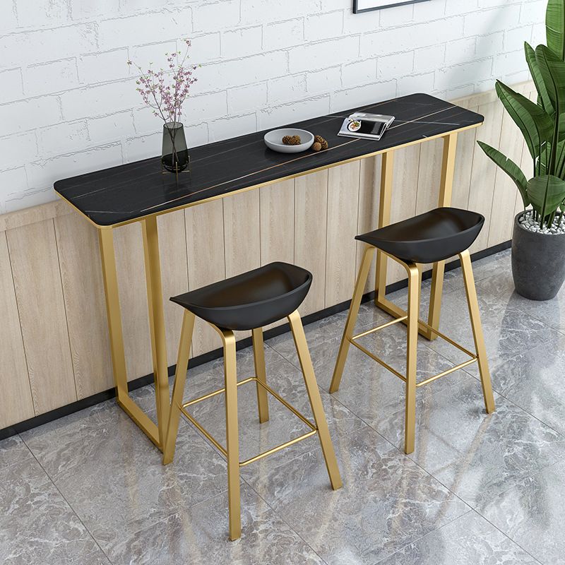 Rectangular Stone Bar Table Contemporary Bistro Table with Metal Base