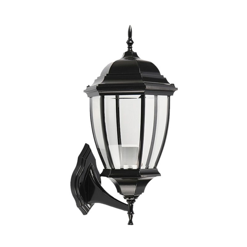 Clear Glass Urn Shape Wall Lighting Ideas Country 1 Bulb Courtyard Sconce Lamp Fixture in Black