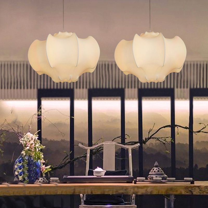 Shaded Fabric Suspended Lighting Fixture Modern-Style White Ceiling Hung Fixture