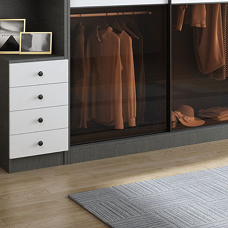 Modern Style Glass Wardrobe Gray Colour Wardrobe Closet with Sliding Door