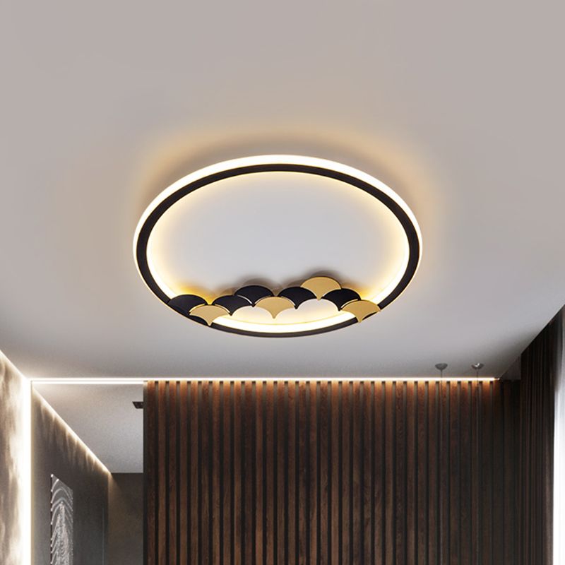 Simple Round/Square Ceiling Flush Acrylic LED Corridor Flush Mount Lamp with Leaf/Geometric Design in Black