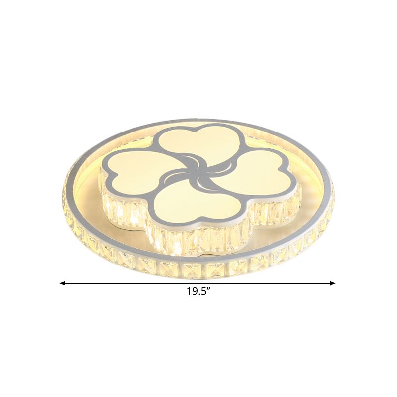 White LED Clover Ceiling Flush Mount Modernist Hand-Cut Crystal Flushmount Lighting in Warm/White Light