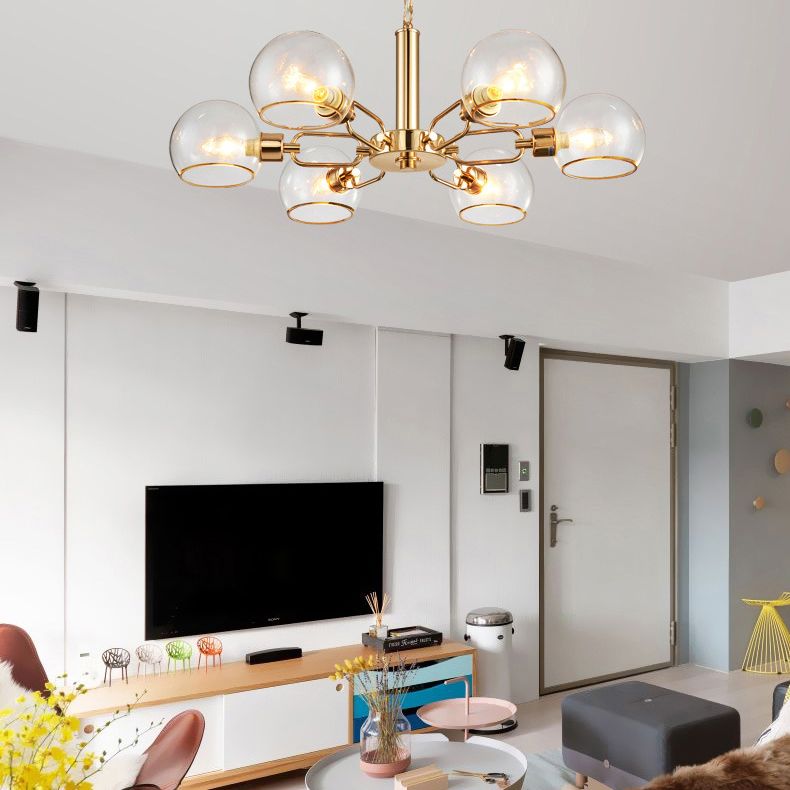 Modern Luxury Sputnik Pendant Light Wrought Iron Hanging Lamp with Clear Glass Shade