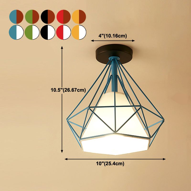 Industrial Flush Light Fixtures Diamond Metal 1 Light Flush Mount Lamps