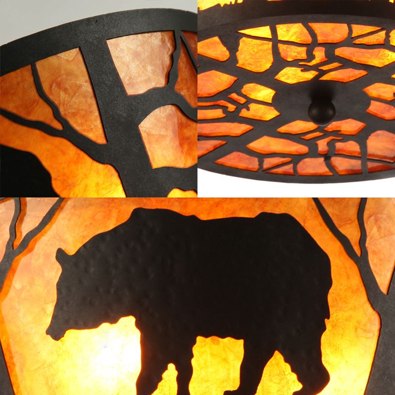 3 Luces de montaje en el país de iluminación de mármol redondo de mármol con luz de techo en marrón con patrón de oso/caballo