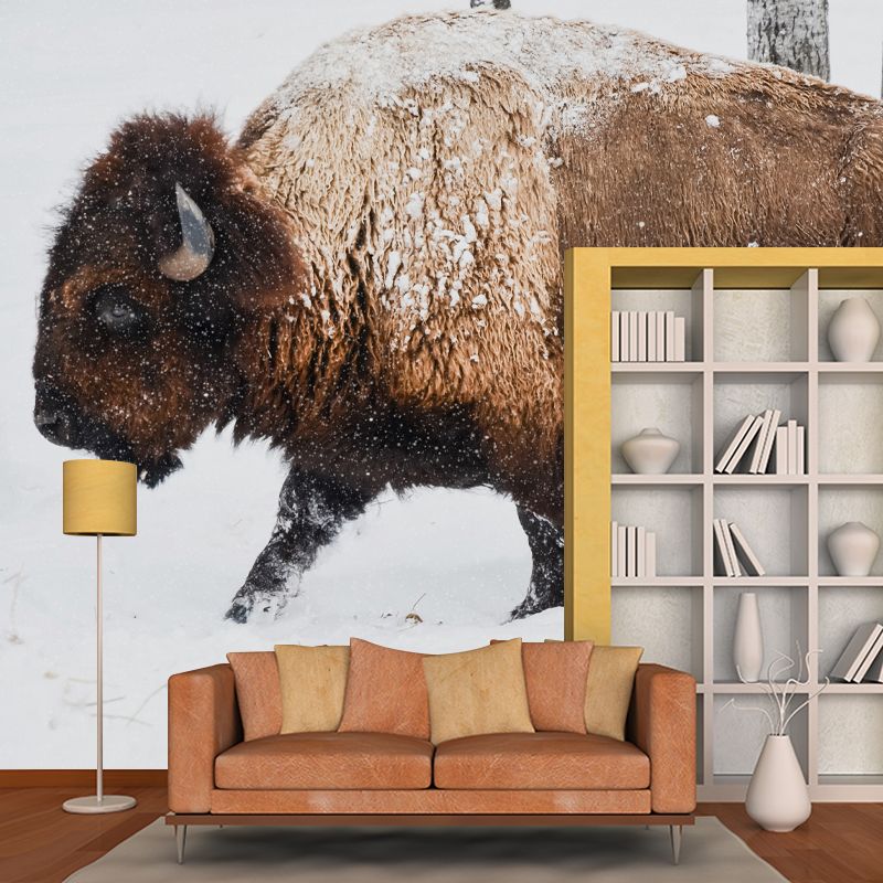 Bison Animal Contemporary Wall Art Personalized Size Mural Wallpaper for Sitting Room