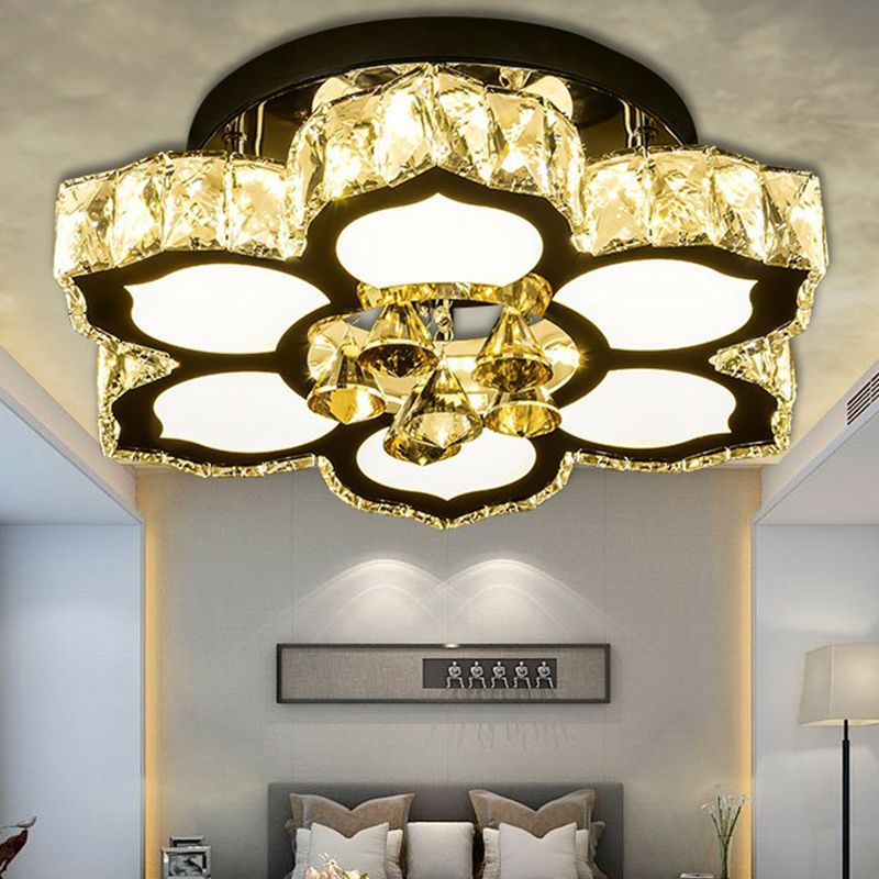 Cut Crystal Floweret Flush Mount Lamp Contemporary LED Semi Flush Ceiling Light for Bedroom