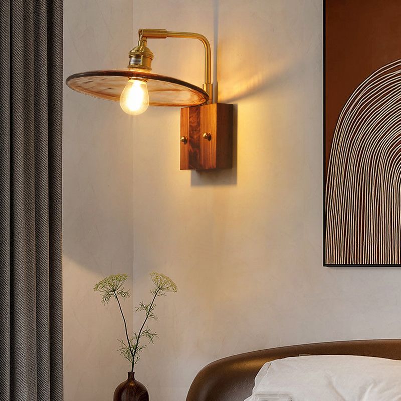 Modern Style Wood Wall Lamp 1 Light Sconces in Brown for Bedroom