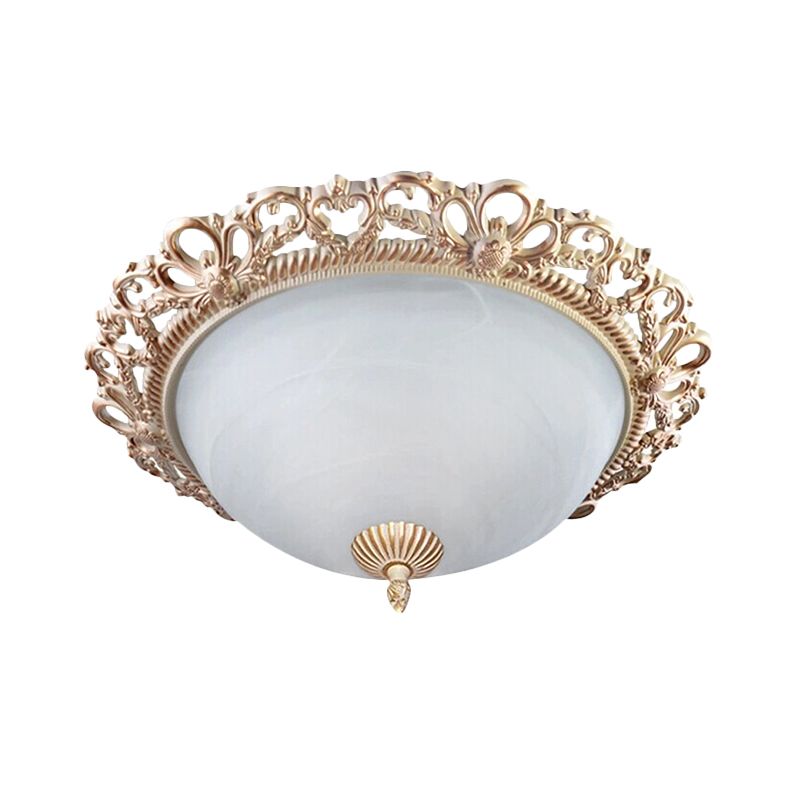 13"/15" Wide Brass 2 Bulbs Flushmount Lighting Country Style Cream Glass Bowl Shade Flush Mount Lamp for Bedroom