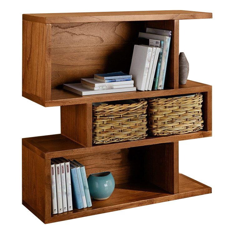 Geometric Closed Back Bookshelf Contemporary Wood Bookcase with Shelves