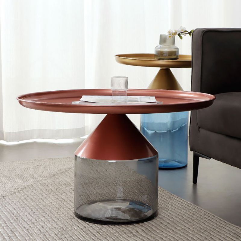 Metal Tray Top Coffee Table Mid-Century Glass Pedestal Cocktail Table