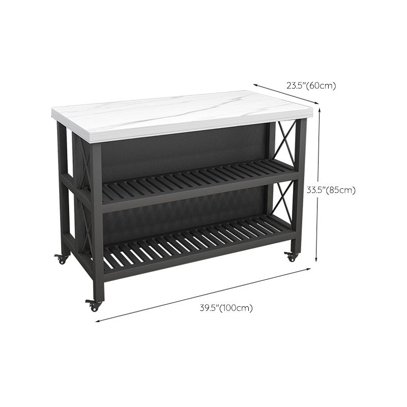 Rolling Kitchen Trolley Cart with Marble/Stone Top and Iron Base Kitchen Cart in Black