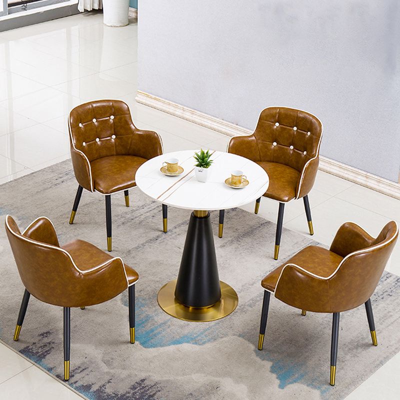 Glam Kitchen Dining Chairs Faux Leather Dining Arm Chair in Brown