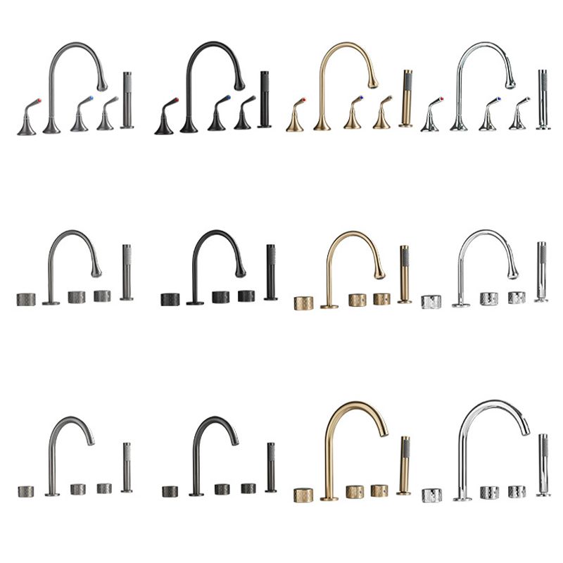Modern Deck Mounted Metal Tub Filler Three Handles High Arch Faucet