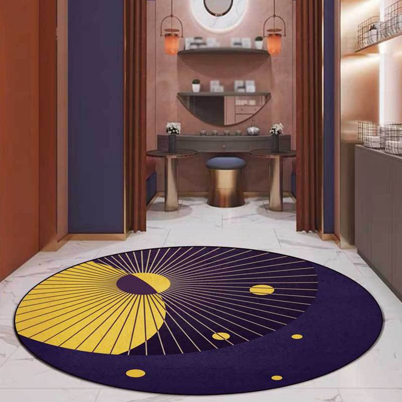 Purple Bedroom Rug Modern Color Block Lines Circle Pattern Area Rug Polyester Pet Friendly Carpet