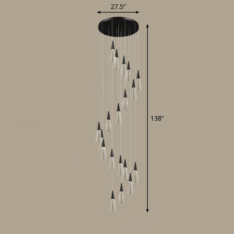 Modern Style Spiral Conical Multi Light Pendant Acrylic Stairwell Hanging Lighting