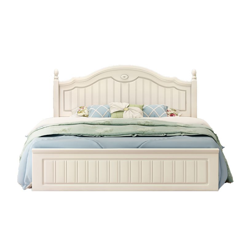 French Country Panel Bed Wood White Bed Frame with Arched Headboard