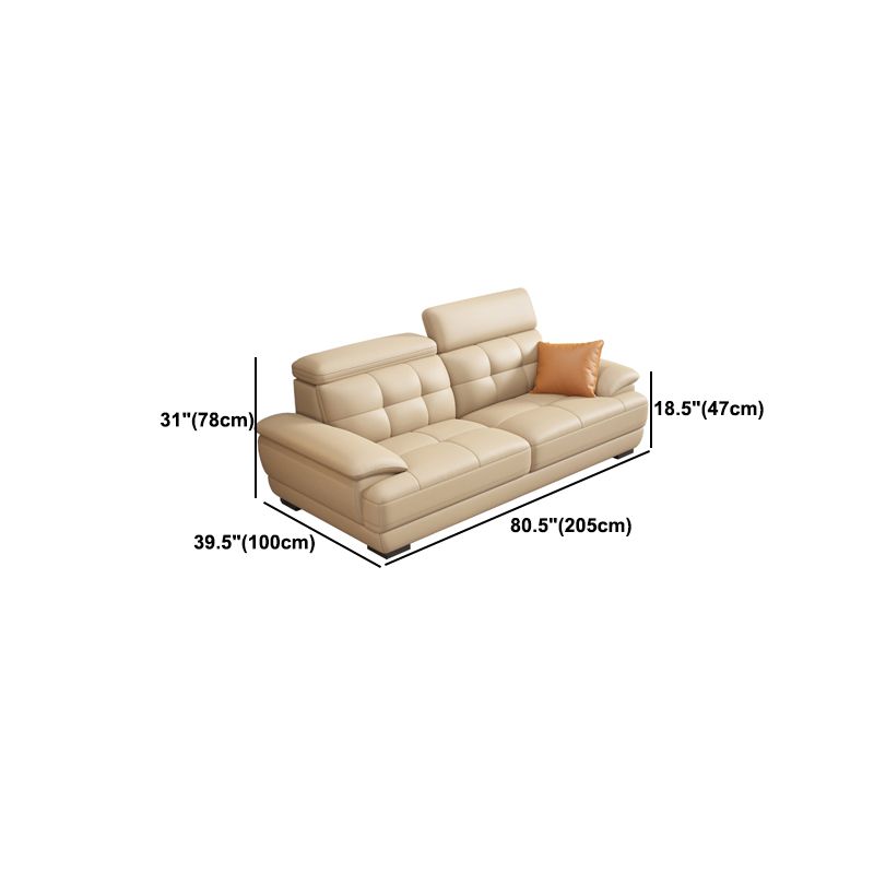 Contemporary Stain-Resistant Genuine Leather Square Arm Stationary Sofa