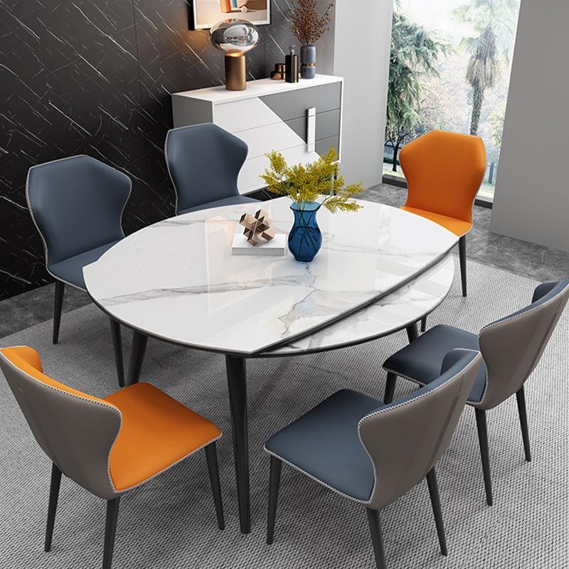 Contemporary Stone Dining Table Round Dining Table with 4 Wood Legs in Black