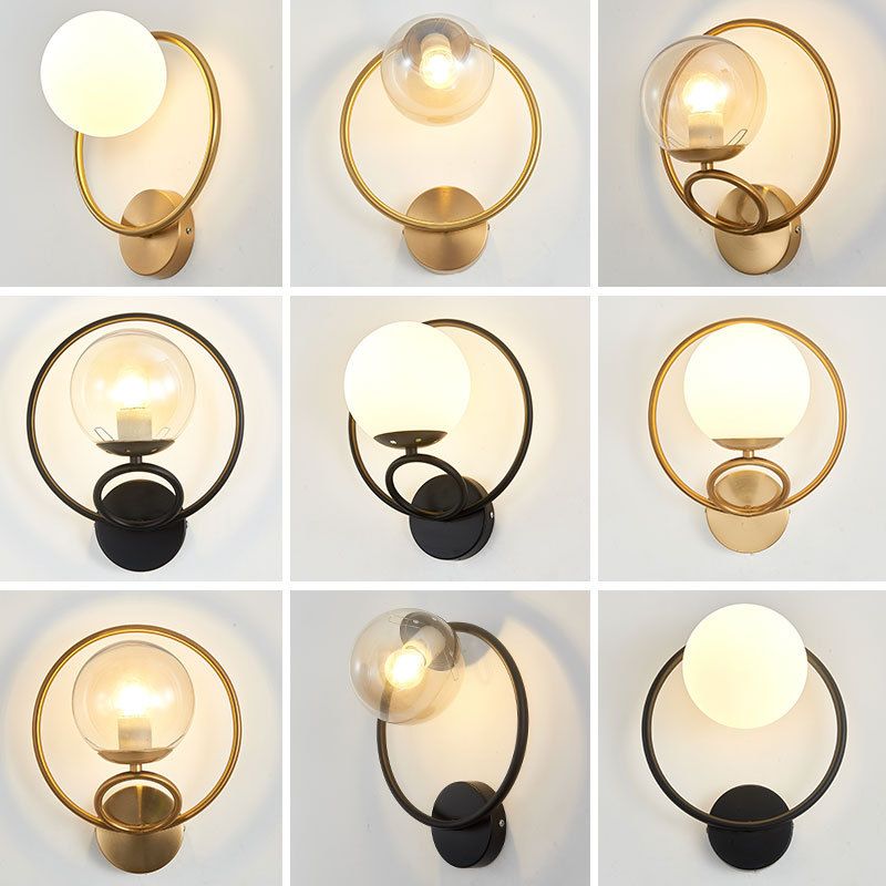 Metal Ring Minimalism Wall Light Nordic Style Glass Orb Shade Sconce Lights for Living Room Corridor