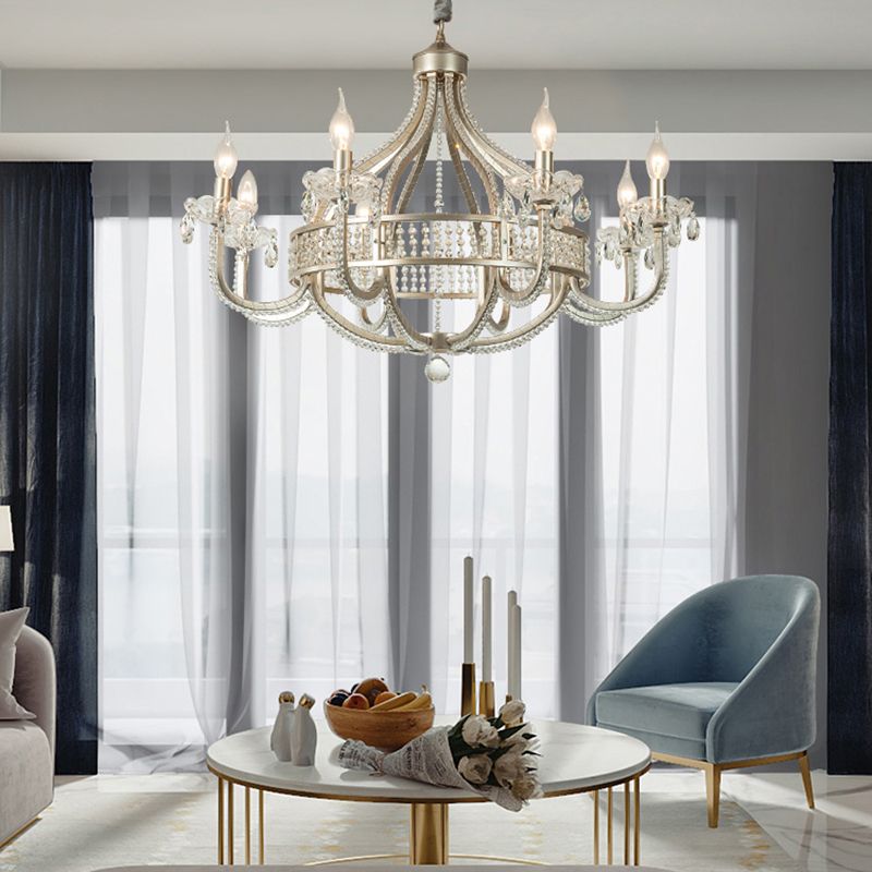 Silver Globe-Like Chandelier Luxury Modern Crystal Hanging Light for Dining Room