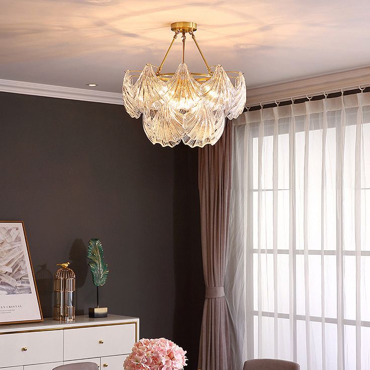 Shell Chandelier Light Fixture Vintage Clear Glass Pendant Lighting for Restaurant