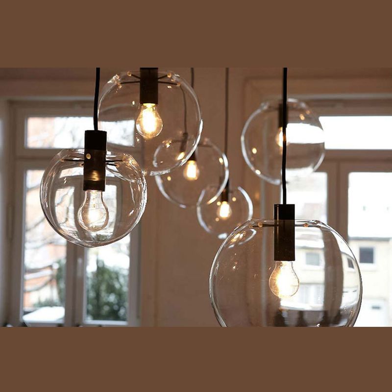 Minimalist Globe Pendant Lamp Clear Glass 1 Bulb Snack Bar Hanging Light in Black