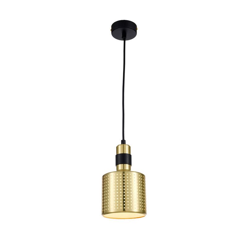Cilindro de metal colgante colgante de colgante contemporáneo 1 lámpara de suspensión negra y dorada ligera