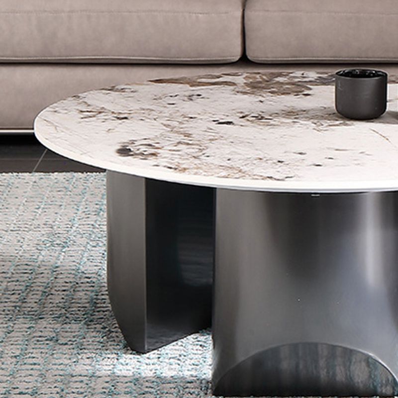 Glam White Coffee Table with 3 Black Steel Legs and Stone Top