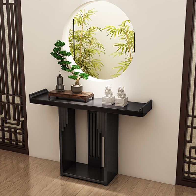 Pine Rectangle Console Table Mid-Century Modern 12" W Accent Table for Hall