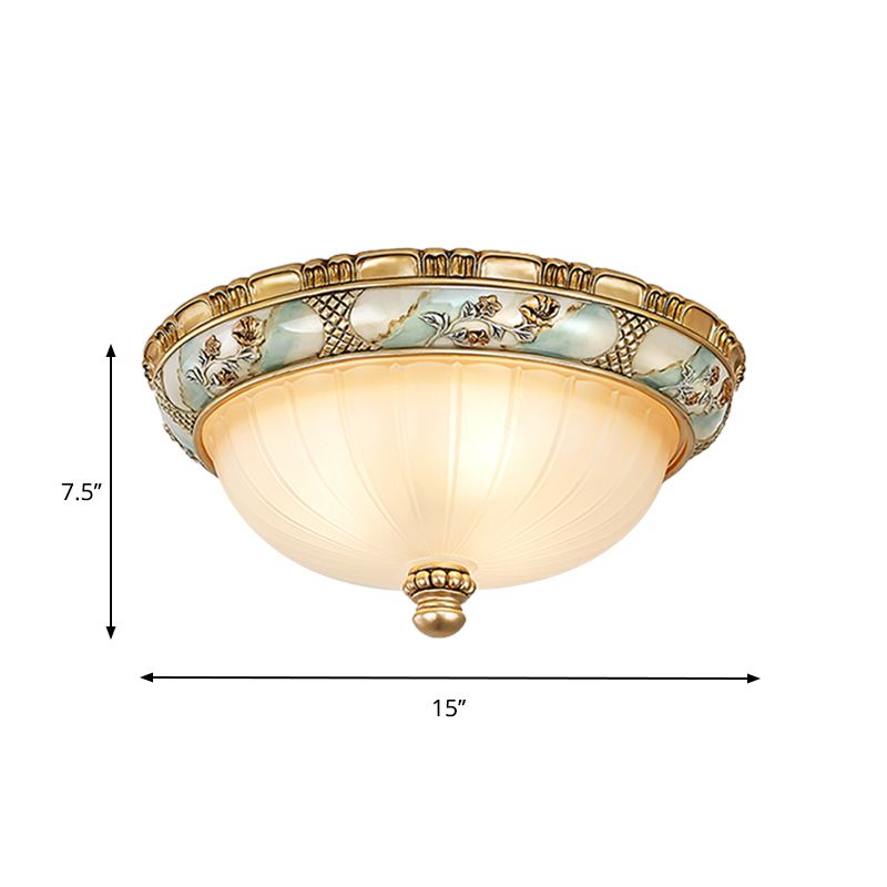 Traditional Dome Shade Flush Mount 3 Heads 15"/19" W Amber Glass Flush Ceiling Lamp in Gold for Hallway