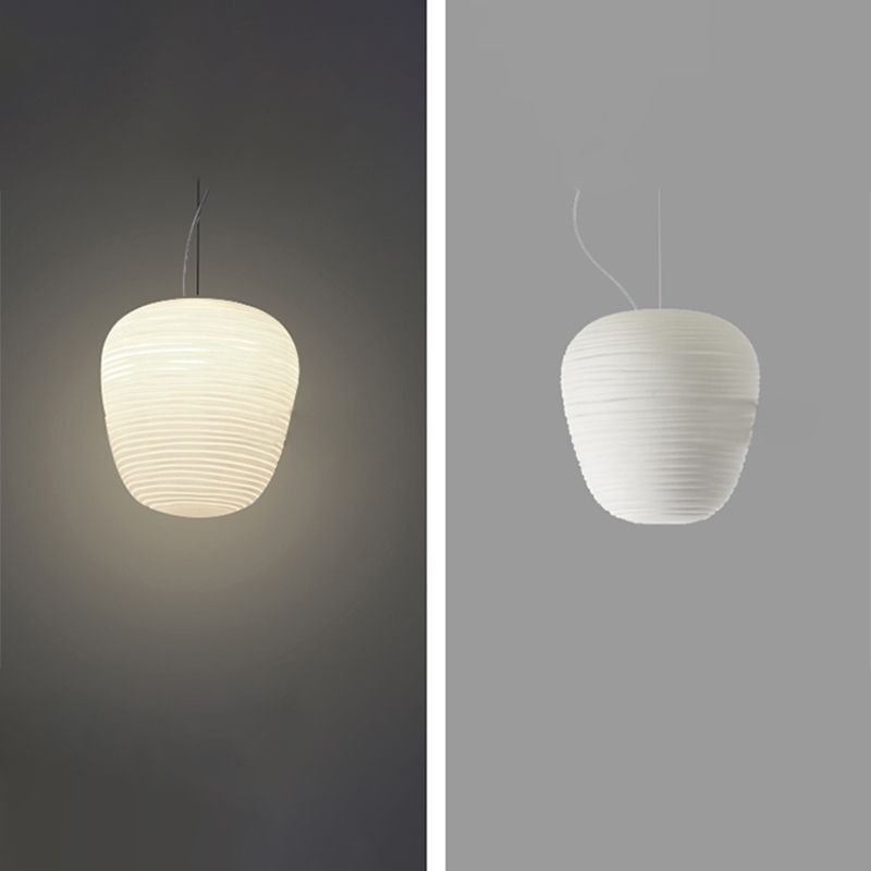 Cocoon Shaped Restaurant Pendant Lighting White Rib Glass 1-Bulb Simple Hanging Light