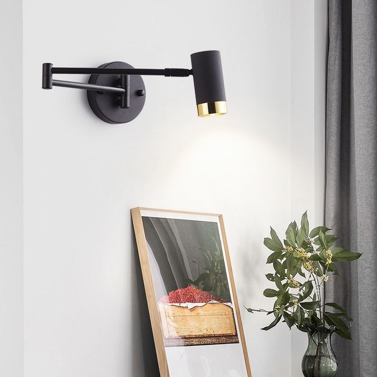 Modern Artistic Adjustable Wall Lamp Lacquered Iron Cylindrical Wall Light with Aluminium Shade