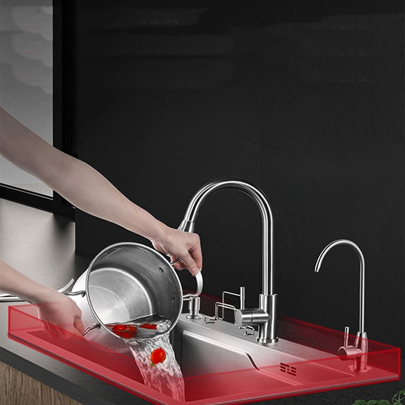 Modern Kitchen Sink Single Bowl Overflow Hole Stainless Steel Workstation Sink with Faucet