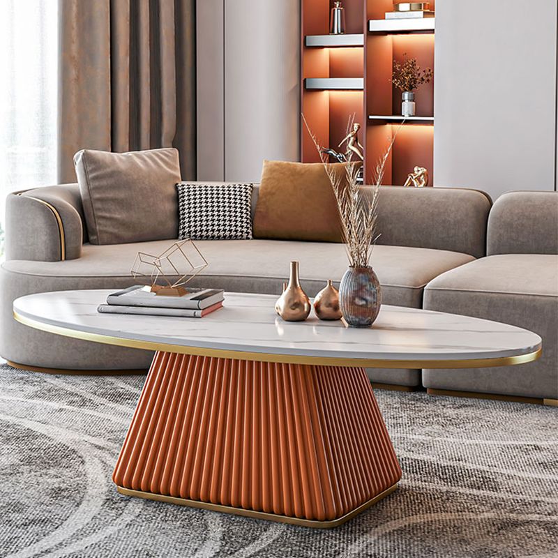 Modern Style Oval Slate Table with Metal Square Base Coffee Table