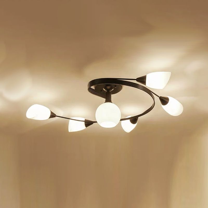 Glass Shaded Ceiling Mounted Fixture Minimalist Bedroom Semi Flush Mount in Black