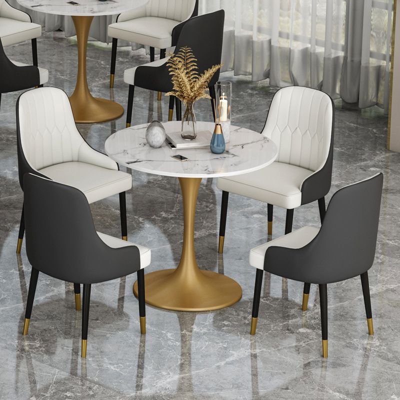 Glam Faux Marble Dining Table Set Round 1/2/4/5 Pieces Dining Set