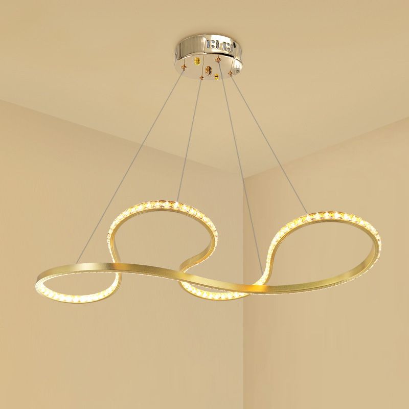 Gold Twist Kronleuchter Beleuchtung minimalistischer LED -Kristalldecke Anhänger Licht für Esszimmer in warmem/weißem Licht