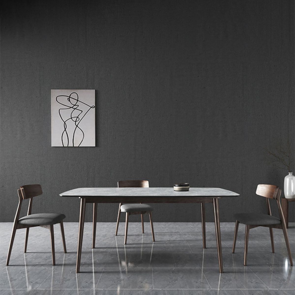 Rectangle Stone Top Dining Table Mid-Century Modern Dining Table with 4 Legs