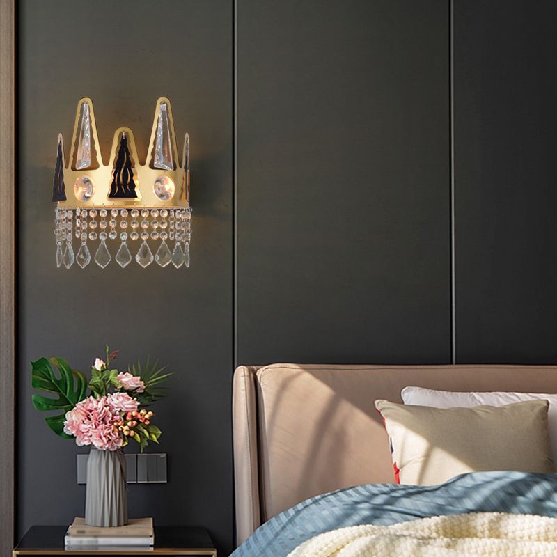 Iron and Crystal 2 - Light Wall Sconce Post Modern Wall Light in Gold and Clear