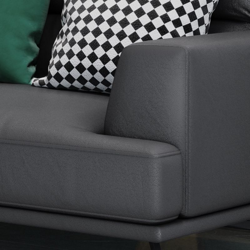 Stain Resistant Stationary Faux Leather Living Room Square Arm Standard Dark Gray Sofa