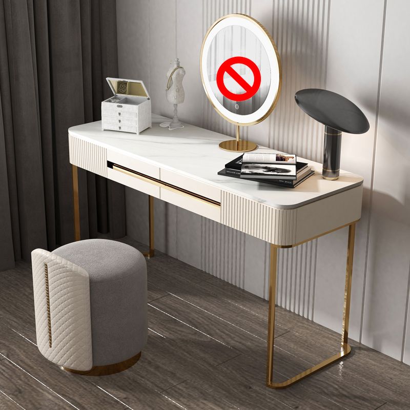 Metal Makeup Dressing Table Luxurious Stone Top Vanity Stool Set