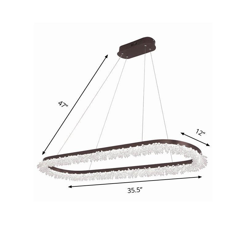 Elliptischer Kronleuchter anheizt helles zeitgenössisches kristallbraunes LED -Federlampe in warmem/weißem/natürlichen Licht, 35,5 "/47" breit