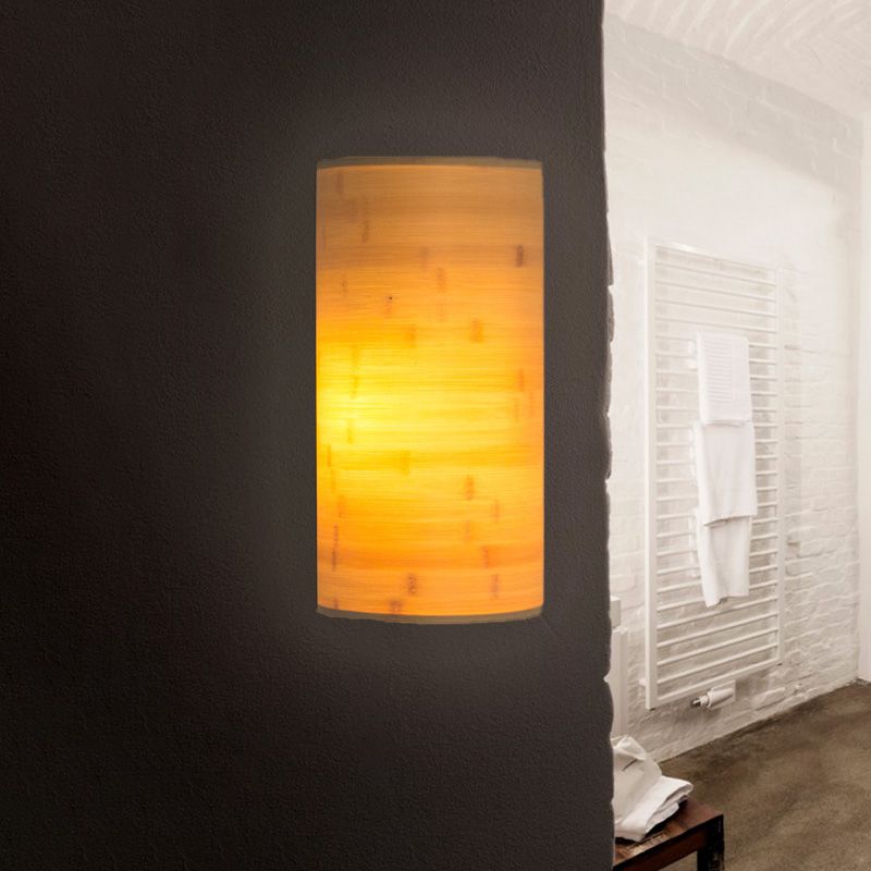 Half-Round Post Wall Mount Lighting Asian Style Bamboo 2 Bulbs Wood Sconce Lamp for Hallway